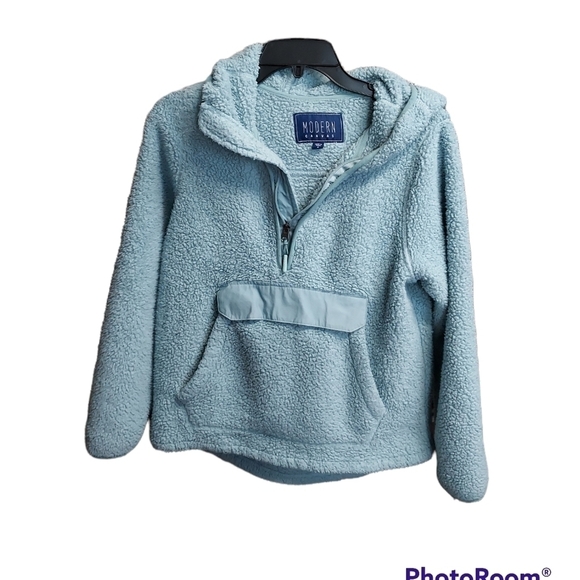Modern Canvas small pull over sherpa top hoodie - Picture 1 of 14